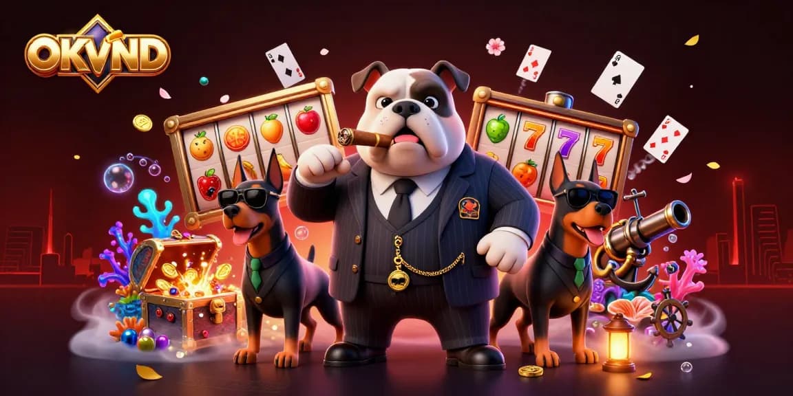 Experience thrilling gameplay with OKVND as a mafia boss bulldog leads a vibrant online casino scene.