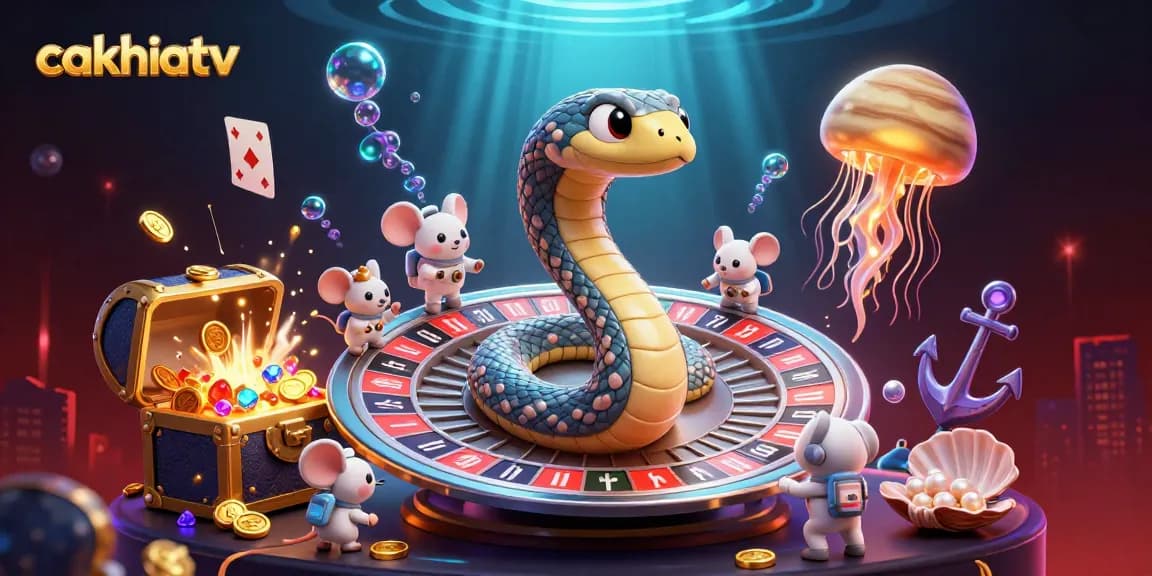 Experience thrilling gameplay with cakhiatv as astronaut mice bet on roulette wheels in a stunning 3D scene.