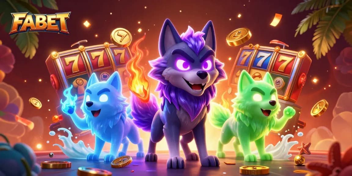 Spin with FABET's spectral wolf scene showcasing incredible slot elements and lucky symbols.