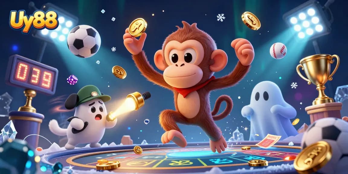 Engage with Uy88's vibrant casino experience featuring a playful ghost and gold coins.