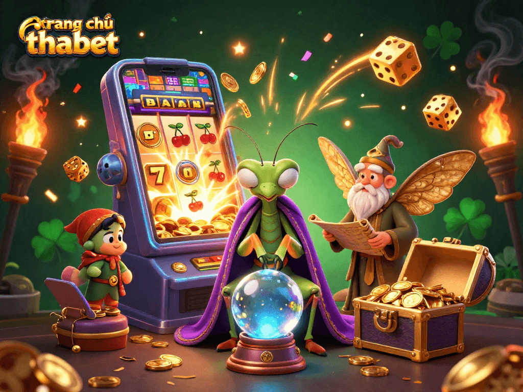 Experience the excitement at trang chủ thabet with vibrant 3D casino illustration showcasing fortune tellers and jackpots.