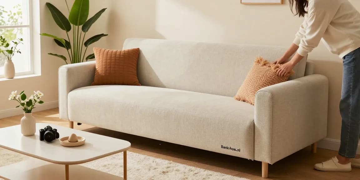 Stijlvolle bankhoes van Bank-hoes.nl in een gezellige woonkamer met felle planten.