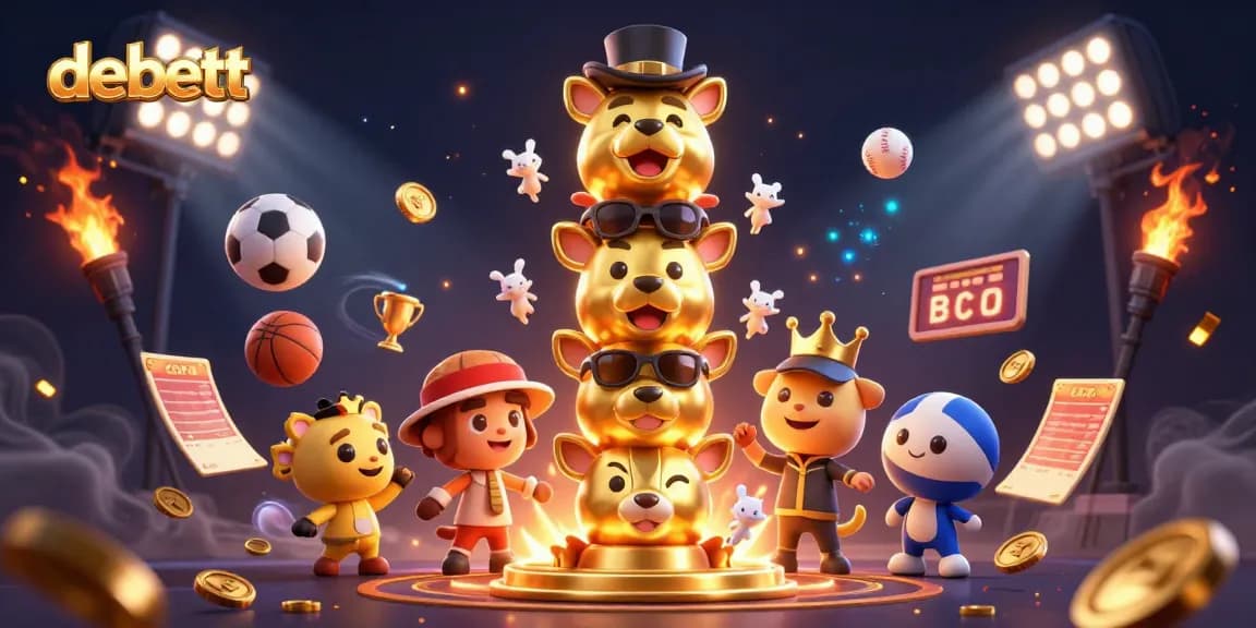 Experience thrilling betting with debett, featuring animated casino elements and sports action in a vibrant scene.