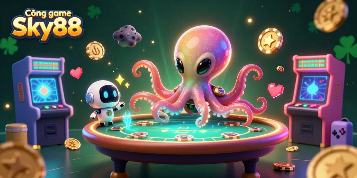 Cổng game Sky88 offers a rich 3D gaming experience with cartoon alien characters and vibrant casino elements.