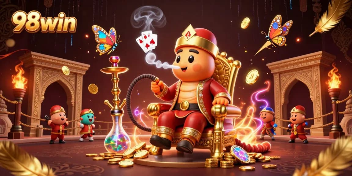 Experience thrilling moments with 98win in this vibrant 3D casino illustration.