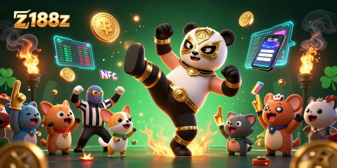 Engage with z188z, where a panda wrestler kicks while furry fans cheer in a vibrant casino scene.