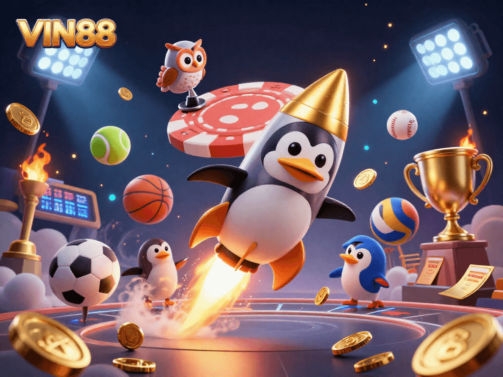 Experience thrilling gaming adventures with VIN88 in this vibrant online casino illustration.