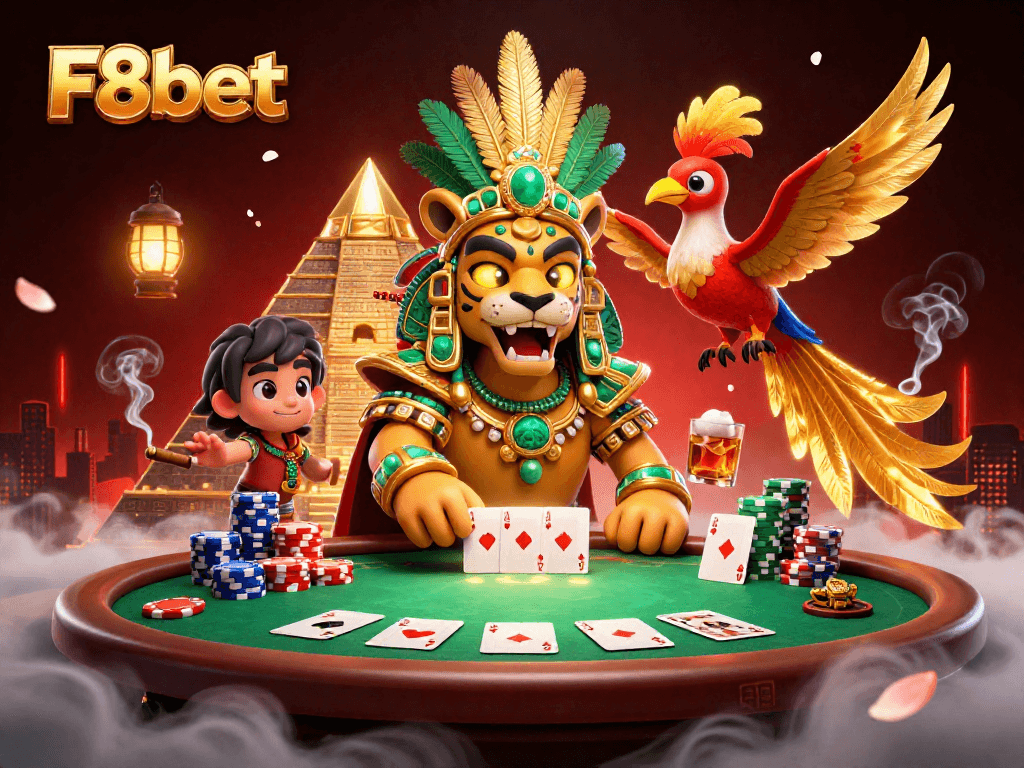 Engage with the dynamic F8bet poker scene featuring vibrant characters and game elements.