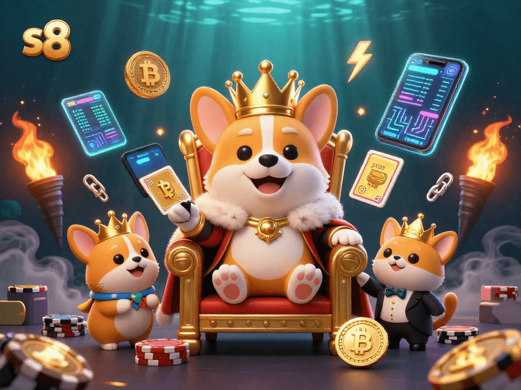 Engage in thrilling gameplay at s8, featuring vibrant 3D characters and crypto casino elements in a dynamic scene.