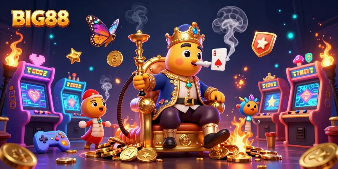 Experience the excitement of BIG88 with colorful game elements and dynamic characters in a vibrant casino scene.