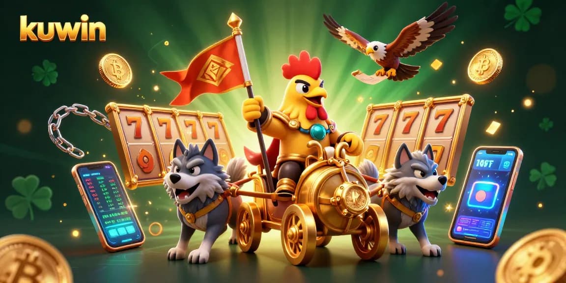 Kuwin players winning big with a 3D cartoon rooster warlord scene featuring slot elements.