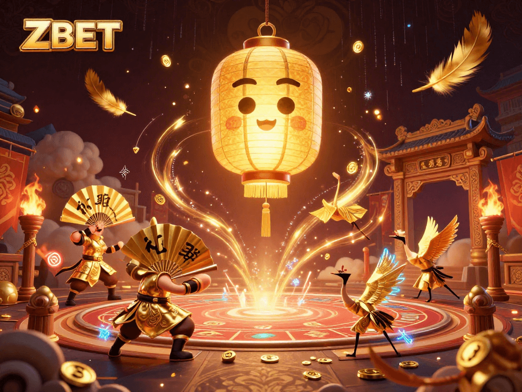 ZBET immerses players in thrilling casino action featuring vibrant lanterns, warriors, and golden symbols.