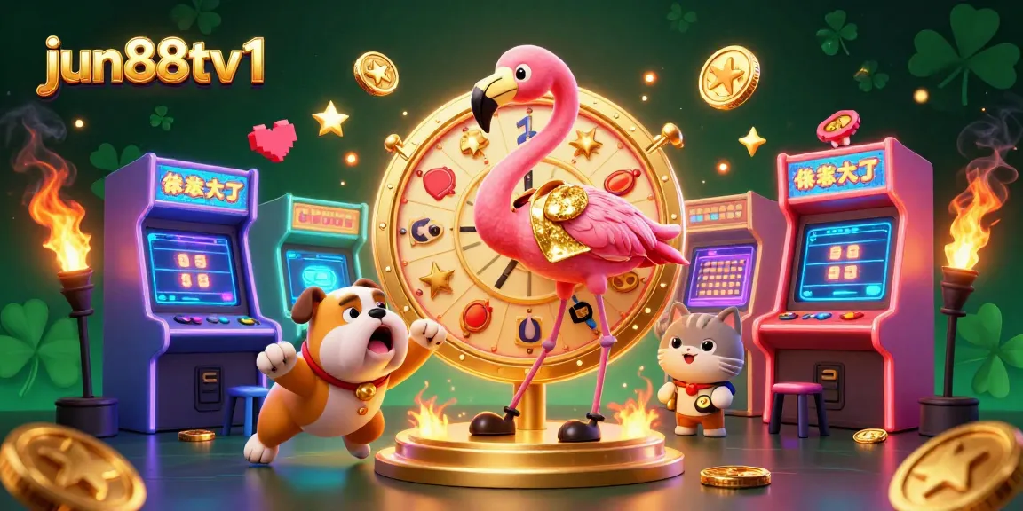 Experience thrilling gameplay with jun88tv1 as a golden prize wheel spins amidst dynamic casino elements.