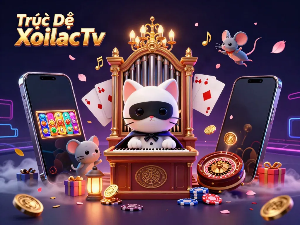 Engage in thrilling gameplay with Trực Tiếp XoilacTv, showcasing vibrant casino elements and characters.