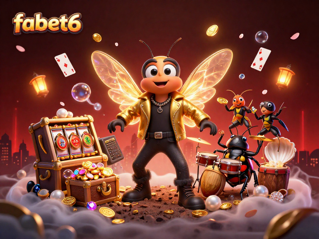 Experience big wins at fabet6 with an electrifying 3D scene featuring vibrant characters and casino elements.