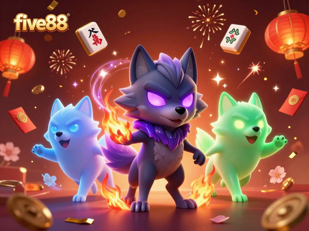 Experience the vibrant five88 casino atmosphere with the spectral wolf pack, lucky charms, and festive energy.