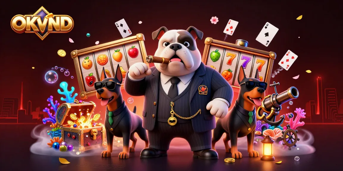 Experience thrilling gameplay with OKVND as a mafia boss bulldog leads a vibrant online casino scene.