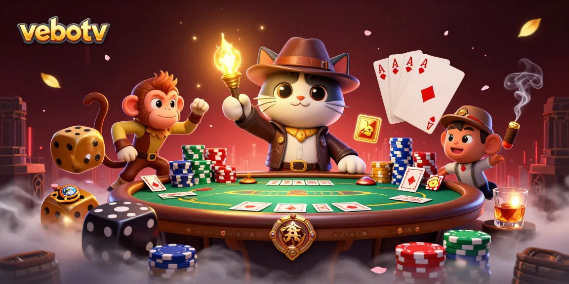 Engage with vebotv's vibrant casino adventure featuring an archaeologist cat and poker elements.