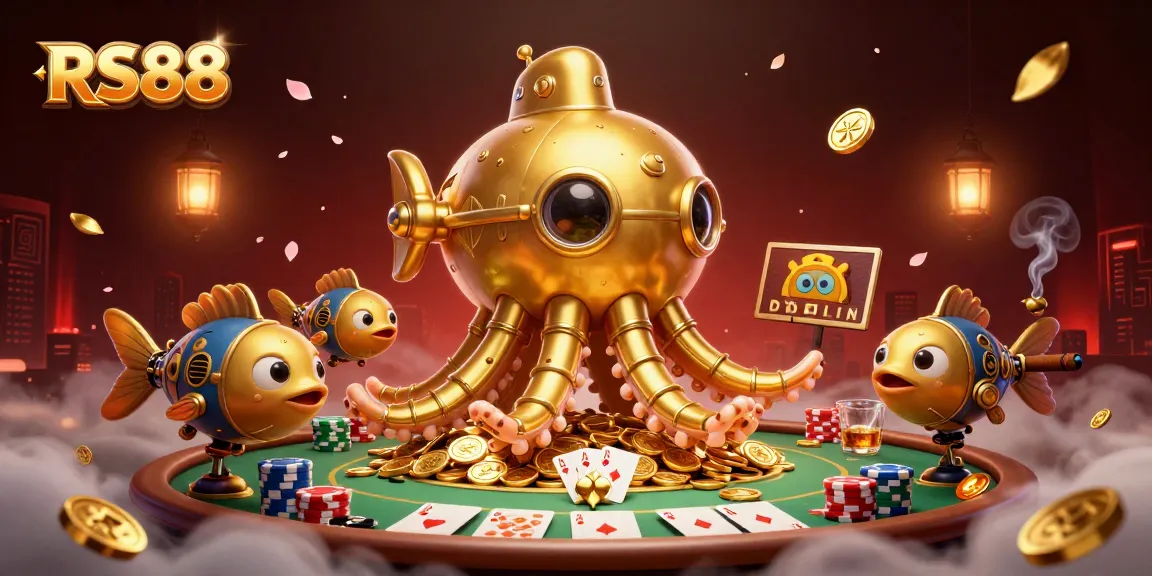 Watch RS88’s golden kraken submarine navigate a sea of riches in this vibrant casino scene.