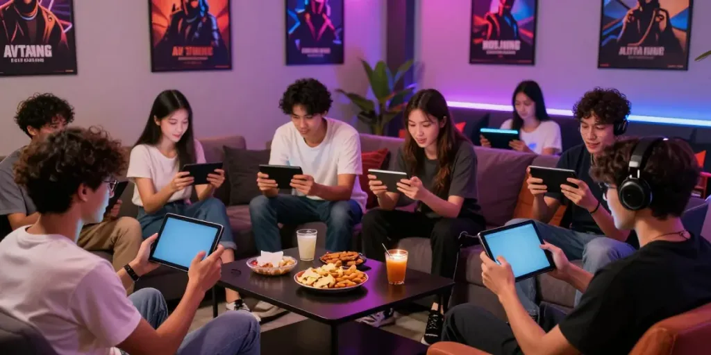 HITCLUB gaming community gathering with diverse players in vibrant lounge.