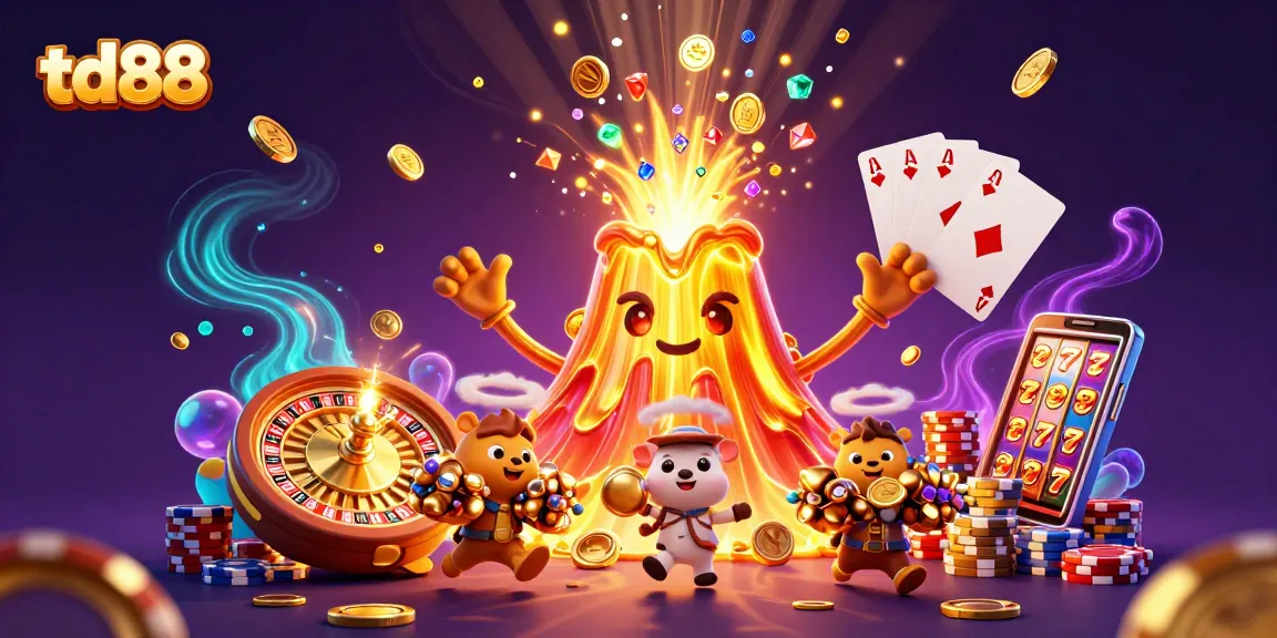Engage in thrilling gameplay at td88 with gold coins and treasures erupting in a dynamic casino scene.