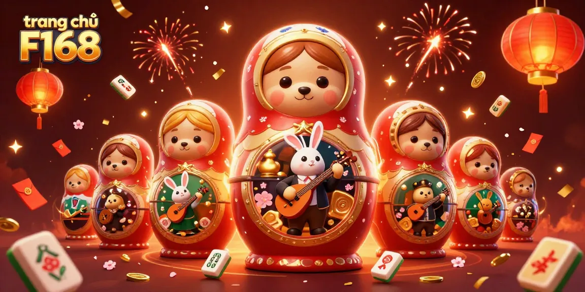 Play and win at trang chủ F168 with an exciting 3D illustration of casino-themed characters and elements.