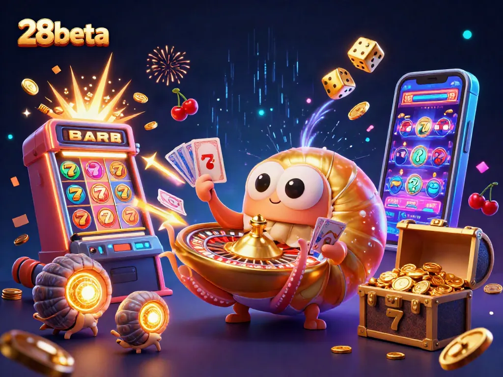 Engage with thrilling 28beta casino action featuring a giant nautilus roulette wheel and vibrant slot elements.
