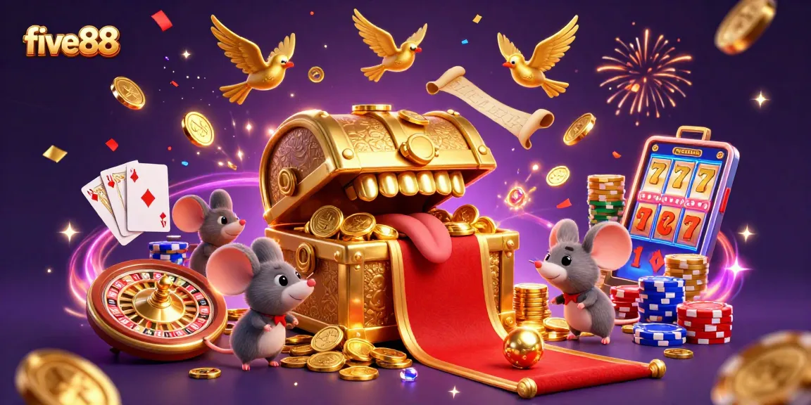Experience thrilling gaming adventures at five88 featuring a vibrant treasure chest, sparkling gems, and winning opportunities.