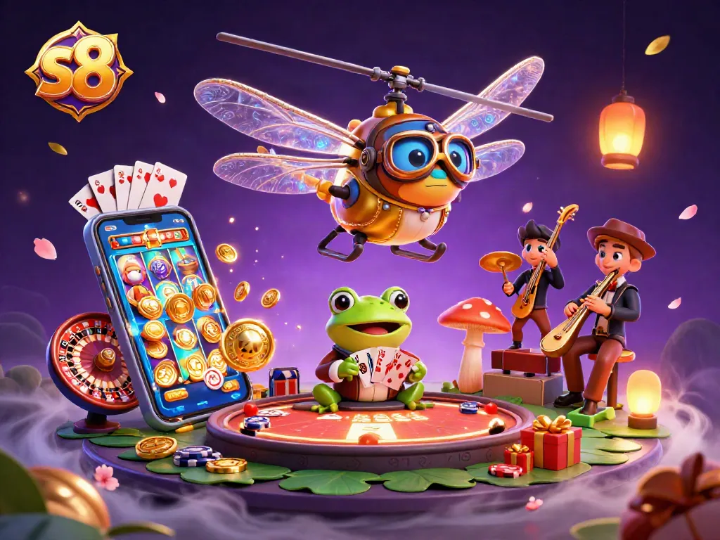 S8 engages players with dynamic casino gameplay featuring vibrant illustrations of fun characters and action.