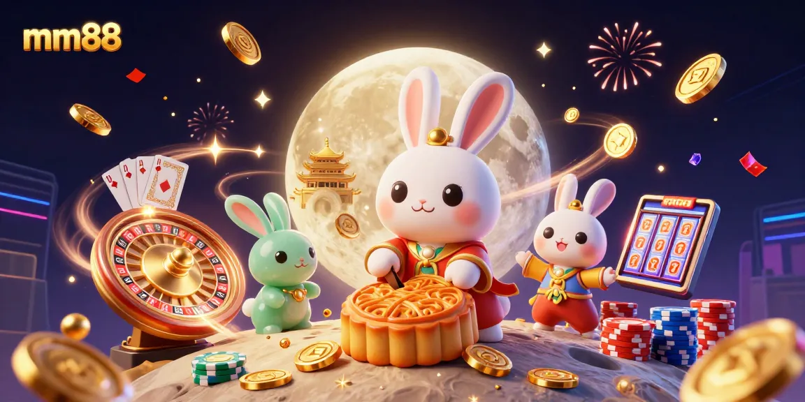 Experience the excitement of mm88 with vibrant casino elements and a whimsical moon scene.