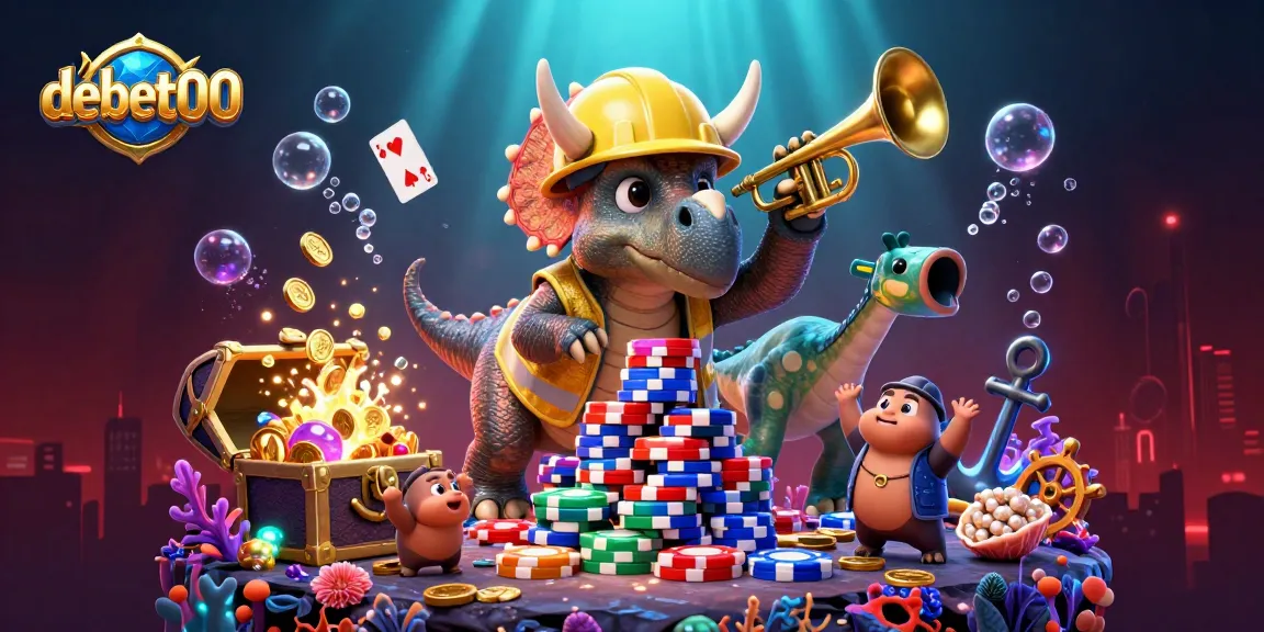 Join the excitement at debet00 with a vibrant 3D illustration showcasing playful casino elements.