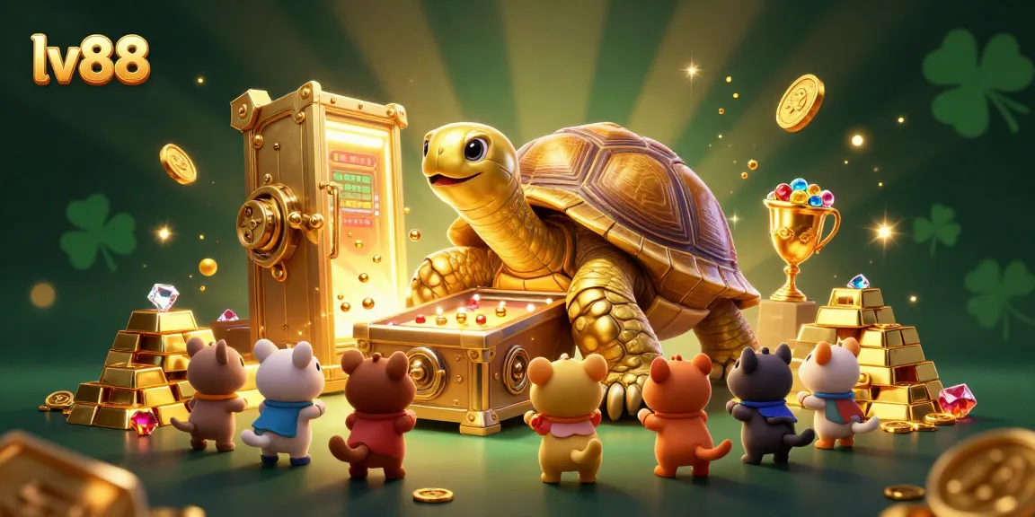Experience the thrilling lv88 gaming adventure with a colossal golden tortoise in action.