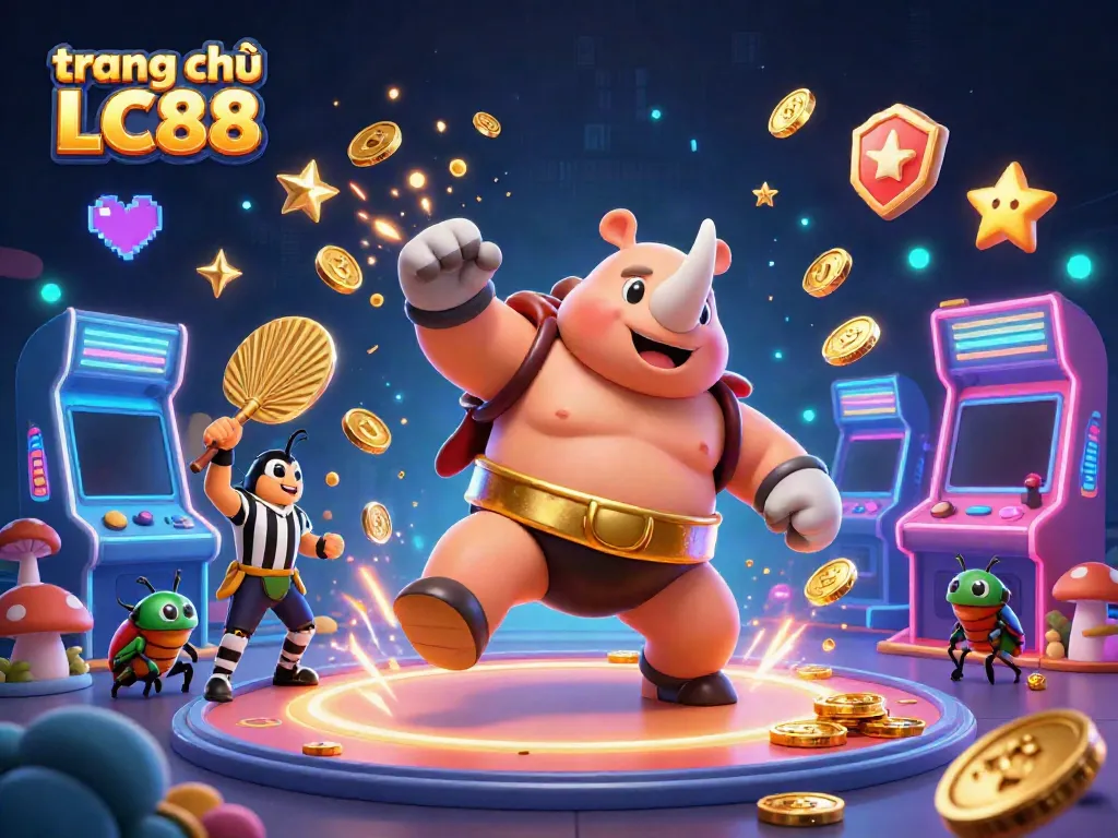 Catching wins at trang chủ LC88 with vibrant colors and animated characters in a lively casino setting