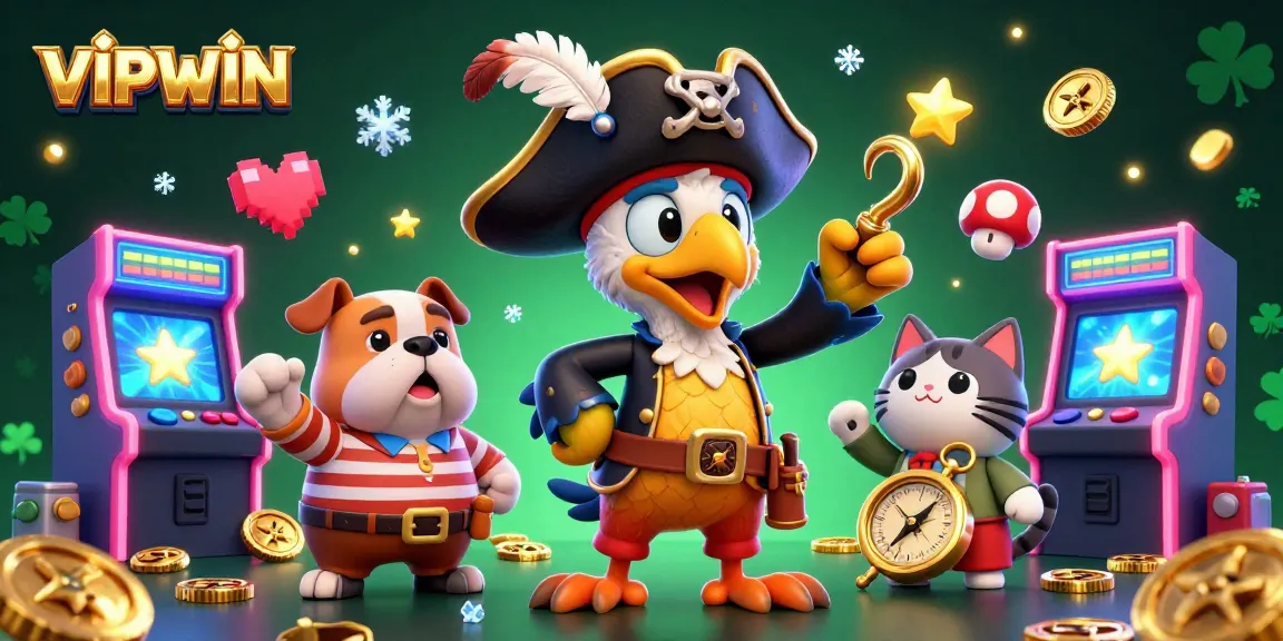 Experience the thrill of VIPWIN with vibrant casino adventures featuring colorful arcade games and lively pirate characters.