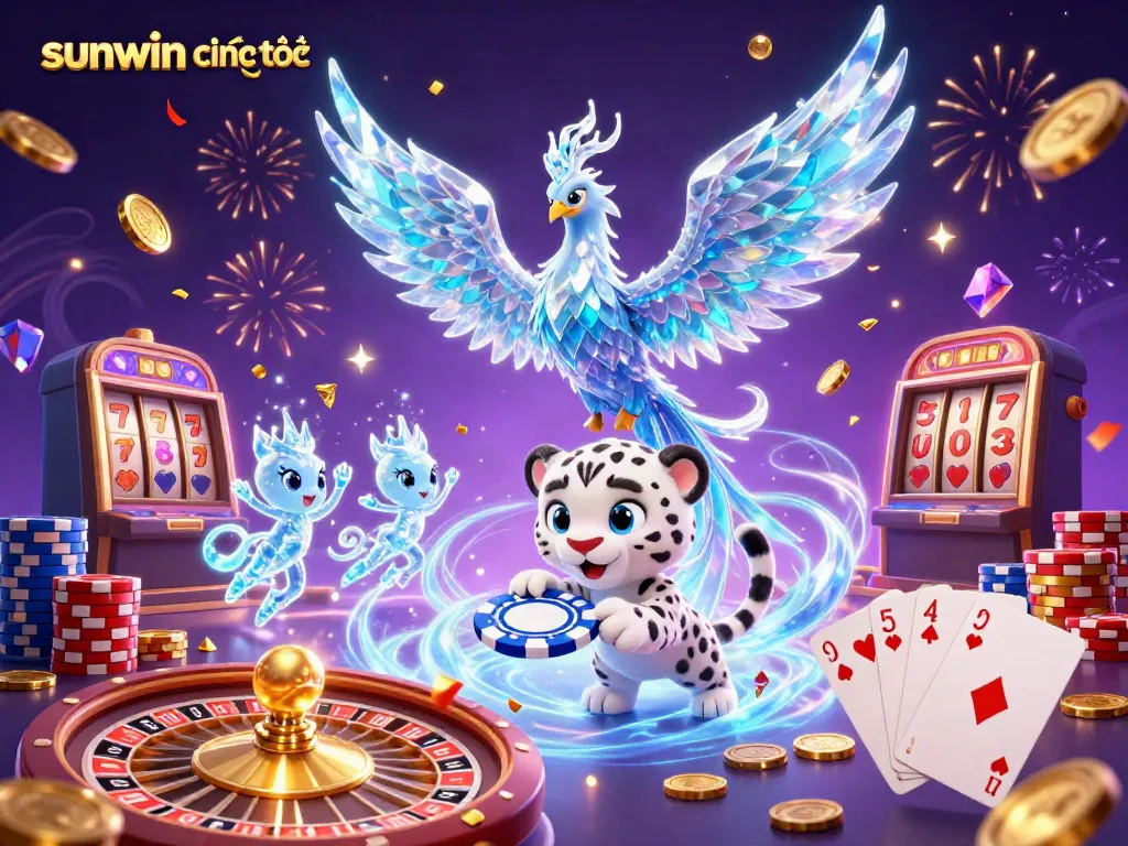Experience the excitement of sunwin chính thức with an engaging 3D casino scene featuring vibrant characters and dynamic gaming elements.
