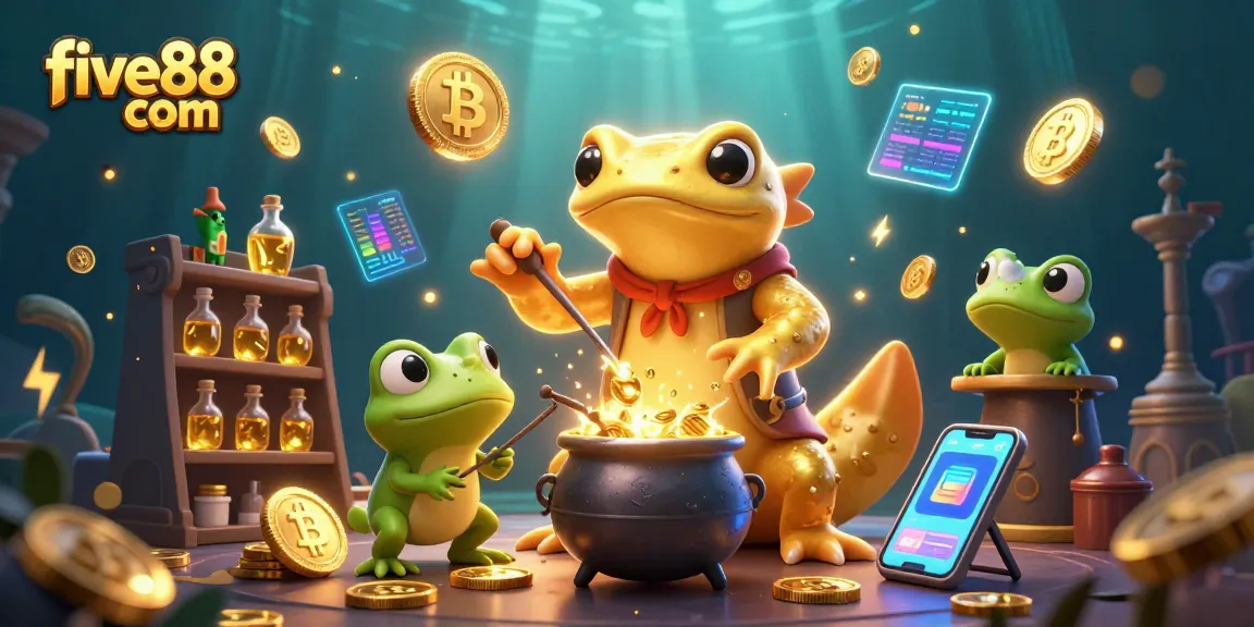 Experience the thrilling activities of five88 com with a golden salamander alchemist and frog apprentice in a vibrant casino scene.