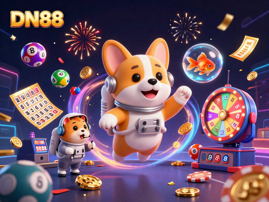 Experience the excitement of DN88 with our 3D casino illustration featuring vibrant characters and dynamic game elements.