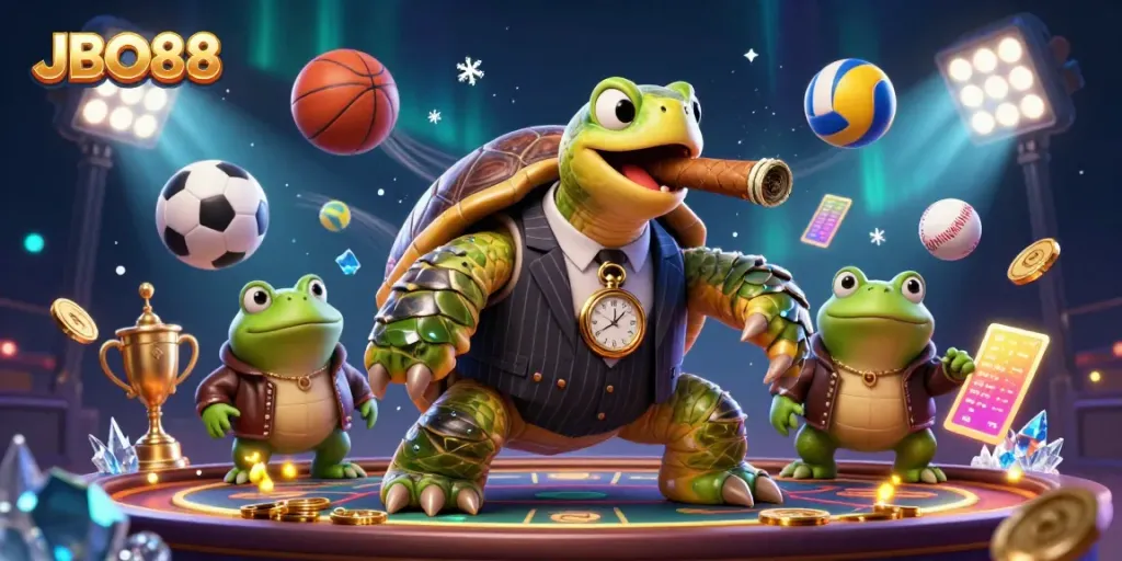 Join the fun with JBO88 as playful casino characters illuminate a vibrant betting scene.