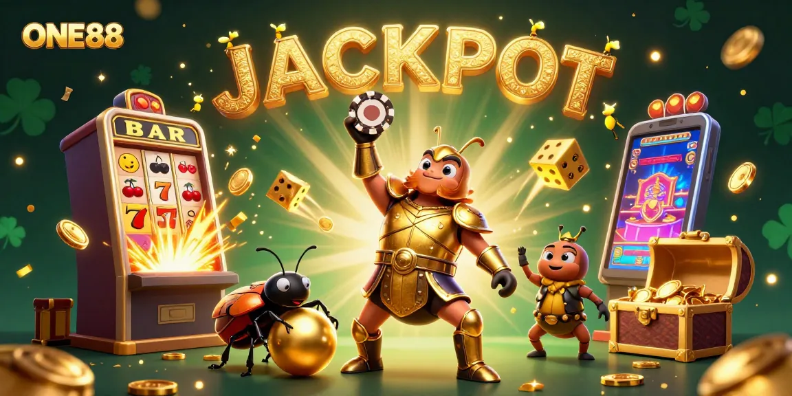 Engage in thrilling gameplay at ONE88 with a vibrant scene featuring unique characters and exciting casino elements.