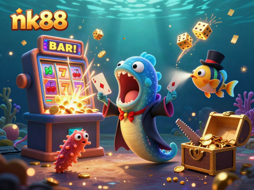 Enjoy the nk88 magic with vibrant casino elements and enchanting sea creatures.