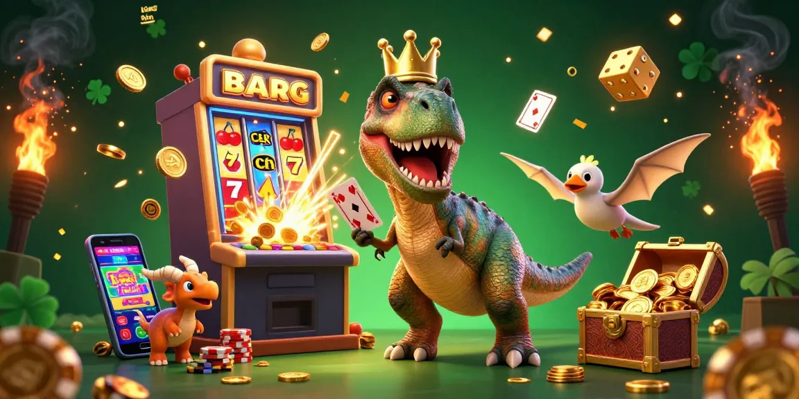Win big with lương sơn at vibrant online casino featuring T-Rex and friends amidst dynamic gaming elements.