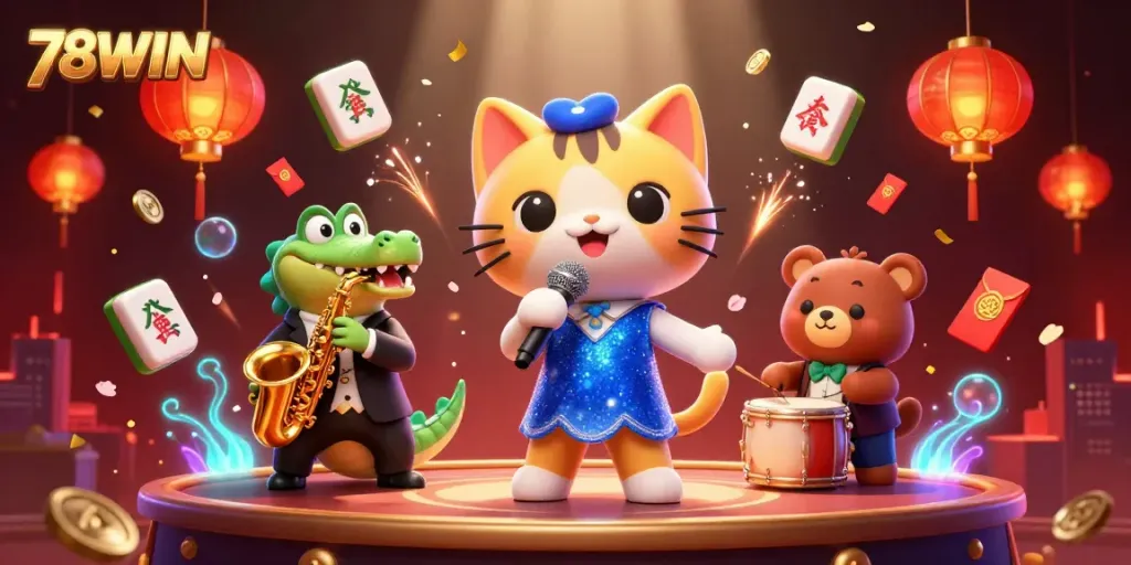Bet on exciting wins at 78WIN with vibrant 3D casino characters and lively game elements.