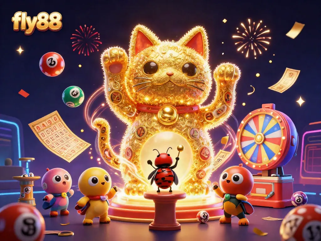 Experience thrilling wins at fly88 with colorful casino symbols and dynamic gaming elements in a festive atmosphere.