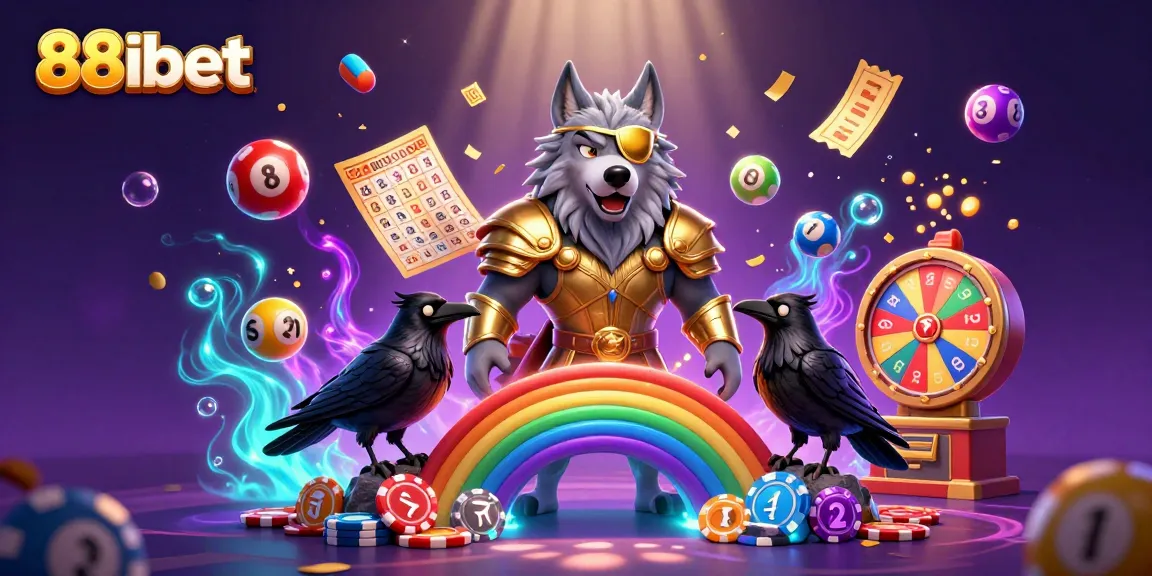 Immerse in the vibrant world of 88ibet with Odin and ravens, amidst casino chips and glowing lottery elements.