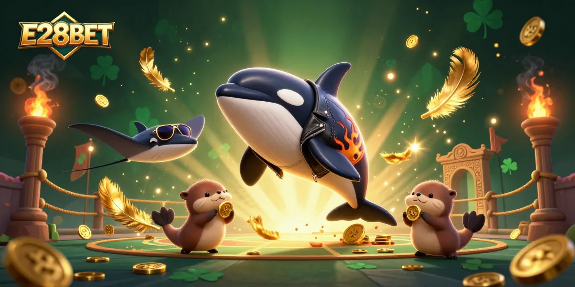 E28BET players engage in exciting games surrounded by unique characters and golden treasures.