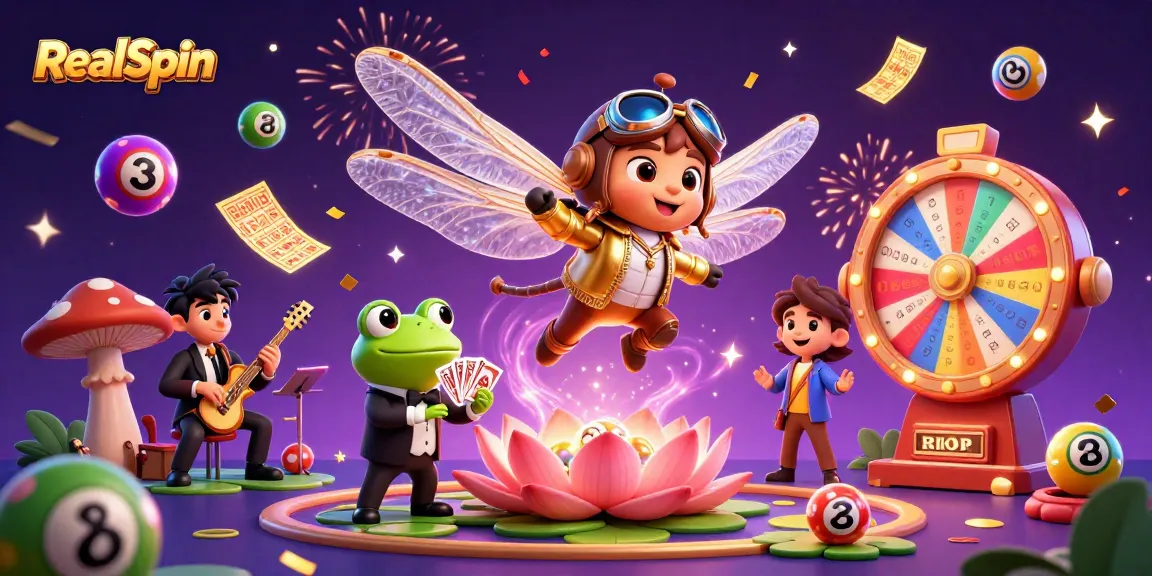 Experience RealSpin's dynamic casino world with vibrant characters and gaming action in a colorful scene.