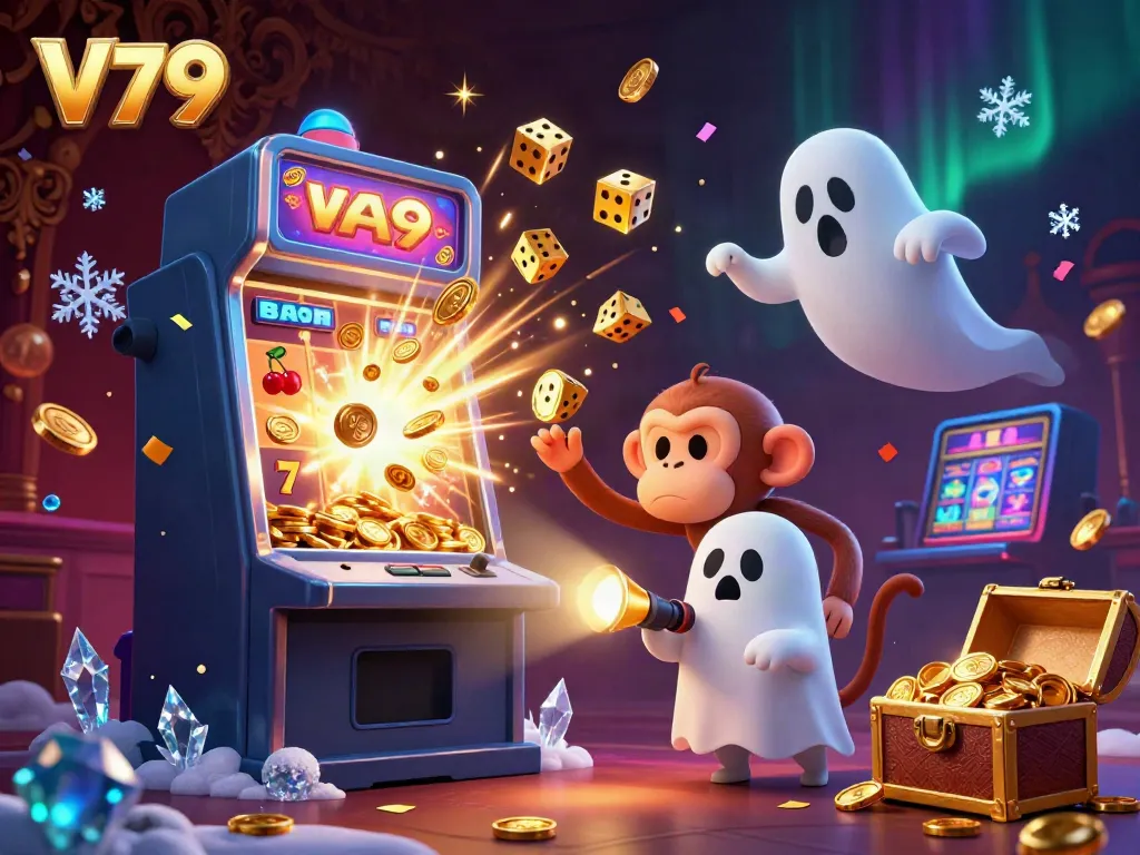Experience the thrill with V79's lively casino scene featuring a playful monkey and curious puppy.