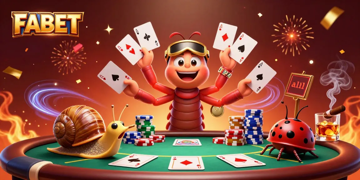 Engage FABET players with a whimsical casino scene featuring a cartoon dealer and vibrant elements.