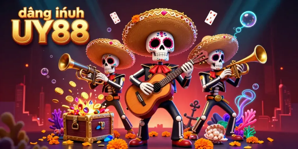 Experience the thrill of đăng nhập UY88 with a vibrant mariachi band set against a colorful casino backdrop.