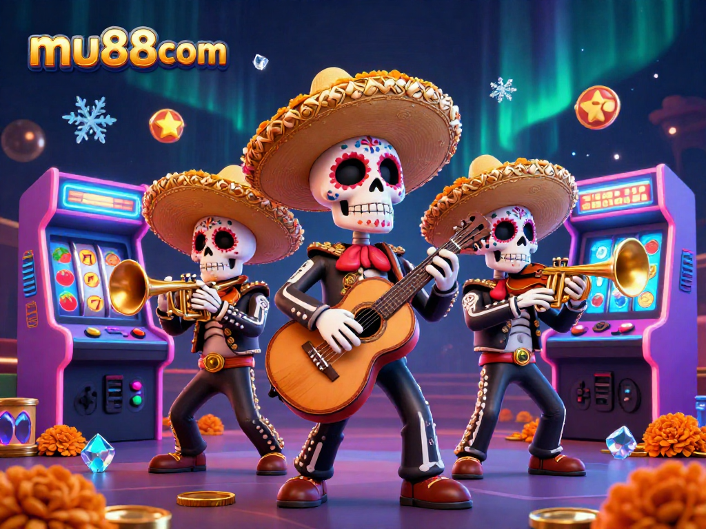 Engage with exciting gaming adventures on mu88com featuring vibrant Day of the Dead mariachi characters.